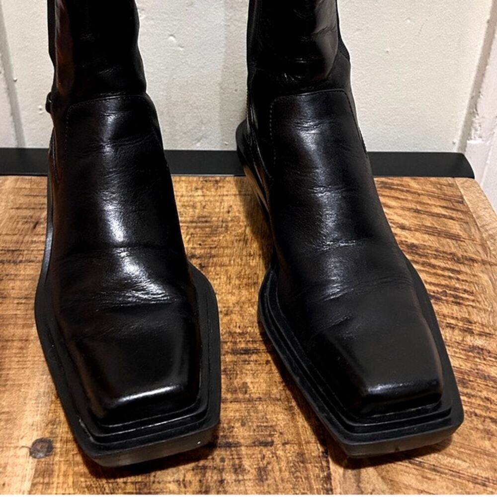 Zara Heeled Leather Square Toe Ankle Boots, 37 Black - Picture 9 of 11